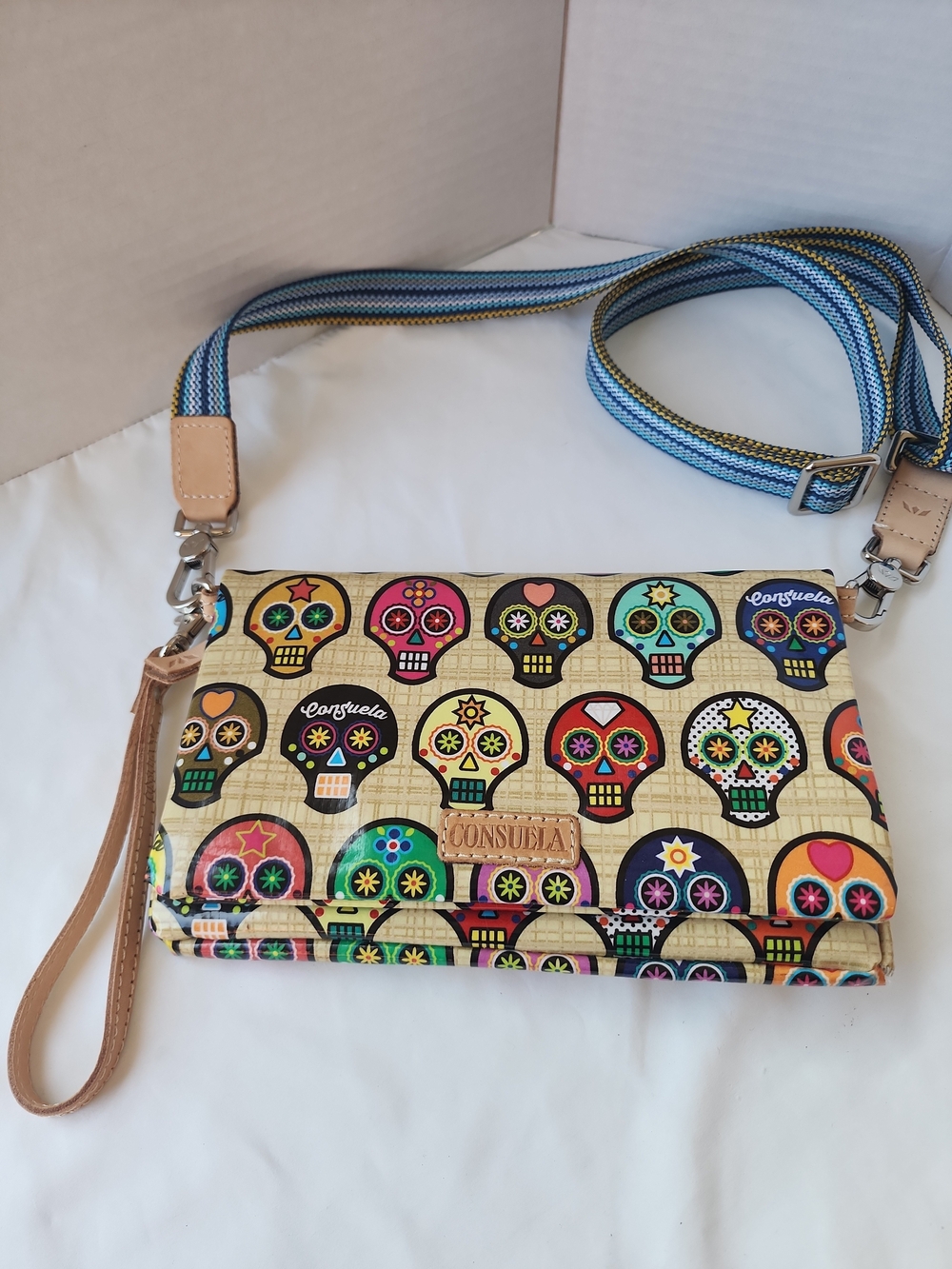 Viva Consuela Uptown Crossbody Bag Multi Sugar Skulls Designer Wristlet Mexico